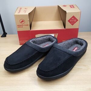LEVI'S Mens Slippers Size 11 12 Black Slip On Memory Foam Lined Sherpa Slip On